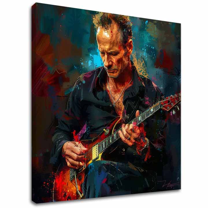 Ръчно рисувана картина на платно с мотив Sting - Крал Grammy в синьо-червено нюанси, интензивна атмосфера, рок енд рол и креативност | Картина Sting - Крал Grammy – основна