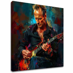 Ръчно рисувана картина на платно с мотив Sting - Крал Grammy в синьо-червено нюанси, интензивна атмосфера, рок енд рол и креативност | Картина Sting - Крал Grammy – основна