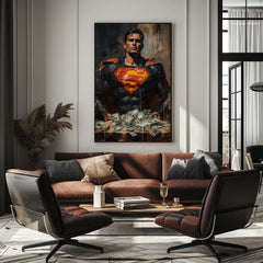 Ръчно рисувана картина на платно с мотив Superman: Muž peňazí в червено-жълто нюанси, сила и мощ | Картина Superman: Muž peňazí – продукт, изглед 4