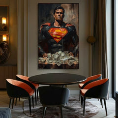 Ръчно рисувана картина на платно с мотив Superman: Muž peňazí в червено-жълто нюанси, сила и мощ | Картина Superman: Muž peňazí – продукт, изглед 5