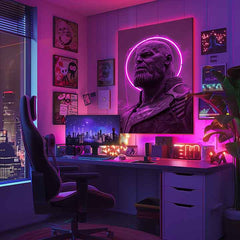 Модерна картина на платно с мотив Thanos: Pán osudu в виолетово-черно нюанси, сила и мощ | Картина Thanos: Pán osudu – продукт