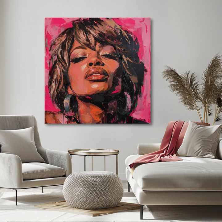 Ръчно рисувана картина на платно с мотив Tina Turner - Кралица rocku, слушалки в кафяво нюанси, сетивна атмосфера, красота | Картина Tina Turner - Кралица rocku – продукт, изглед 2