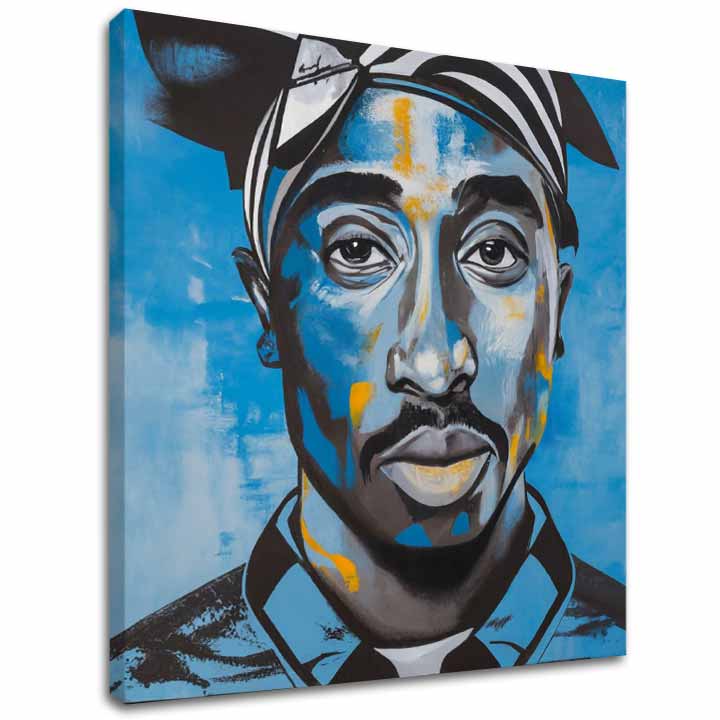 Ръчно рисувана картина на платно с мотив Tupac Shakur - Rapper v nebi в черно-бяло нюанси, интензивна атмосфера | Картина Tupac Shakur - Rapper v nebi – основна