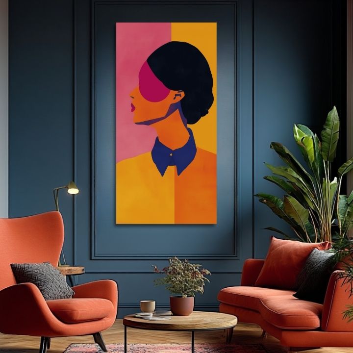 Модерна картина на платно с мотив Vibrant Silhouette в жълто-розово нюанси, жизнена атмосфера | Картина Vibrant Silhouette – продукт