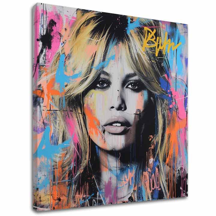 Модерна картина на платно с мотив Brigitte Bardot - Krása zachytená na платно, графити в златно-черно нюанси, енергична атмосфера | Картина Brigitte Bardot - Krása zachytená na платно – основна