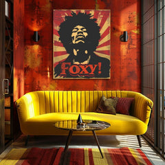 Модерна картина на платно с мотив портрет в черно-червено нюанси, енергична атмосфера | Jimi Hendrix картина на платно - Legenda zvuku – продукт, изглед 2