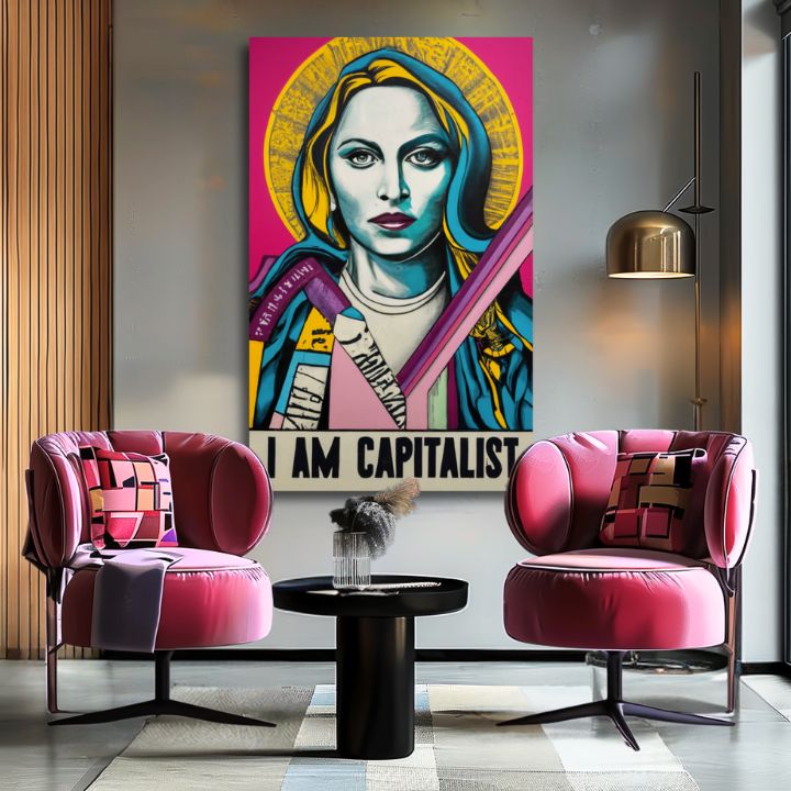 Модерна картина на платно с мотив жена в златно-черно нюанси, поп култура | Madonna картина на платно - Popová revolúcia – продукт, изглед 2