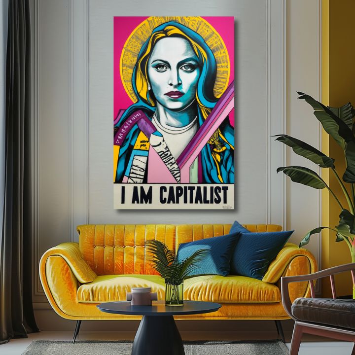 Модерна картина на платно с мотив жена в златно-черно нюанси, поп култура | Madonna картина на платно - Popová revolúcia – продукт
