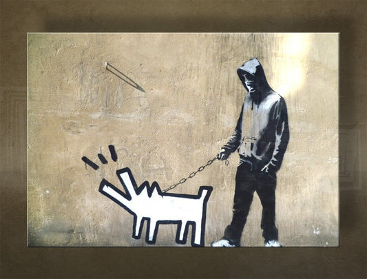 Поп арт картина с мотив Street ART – Banksy, куче, море и плаж в виолетово-синьо нюанси | Картина на платно Street ART – Banksy – преглед