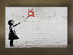 Класическа картина с мотив Street ART – Banksy, балон, пейзаж в виолетово-синьо нюанси | Картина на платно Street ART – Banksy, градски живот – преглед