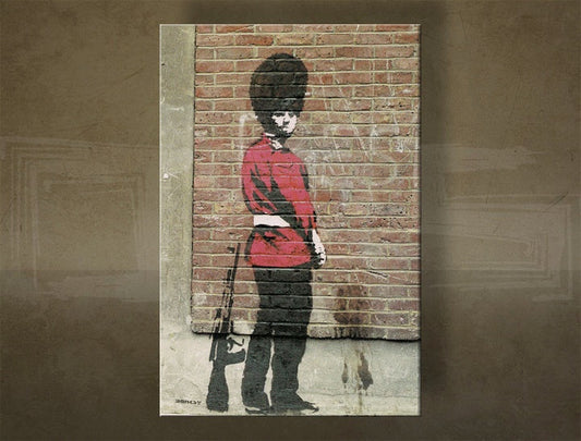 Класическа картина с мотив Street ART – Banksy, пейзаж, море и плаж в виолетово-синьо нюанси | Картина на платно Street ART – Banksy, детство – преглед