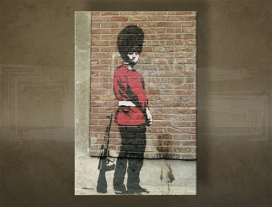 Класическа картина на платно с мотив Street ART – Banksy, пейзаж, море и плаж в виолетово-синьо нюанси, меланхолична атмосфера, многопанелно изпълнение – основна