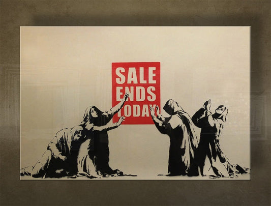 В бохо стил картина с мотив Street ART – Banksy, море и плаж в виолетово-синьо нюанси | Картина на платно Street ART – Banksy – преглед