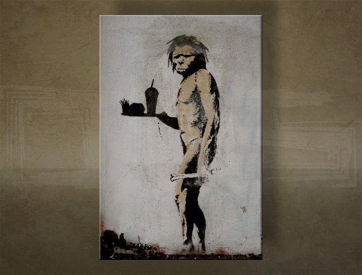Класическа картина на платно с мотив Street ART – Banksy, пейзаж, море и плаж в виолетово-синьо нюанси, многопанелно изпълнение, подходяща за хол – основна