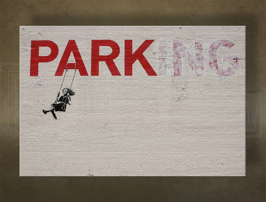 Класическа картина с мотив Street ART – Banksy, детски мотив, природа в бежово-червено нюанси | Картина на платно Street ART – Banksy, детство и носталгия – преглед
