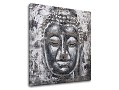Индустриална картина с мотив BUDHA, Buddha в бяло-сиво нюанси | Картина на платно BUDHA, vnútorný mier – преглед