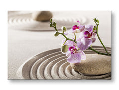 Класическа картина на платно с мотив FENG SHUI, орхидея, зен градина, архитектура, детски мотив в розово нюанси, спокойна атмосфера, подходяща за хол – основна