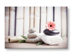 Класическа картина на платно с мотив FENG SHUI, бамбук, цветя, природа в бежово-розово нюанси, спокойна атмосфера, природа, подходяща за хол – основна