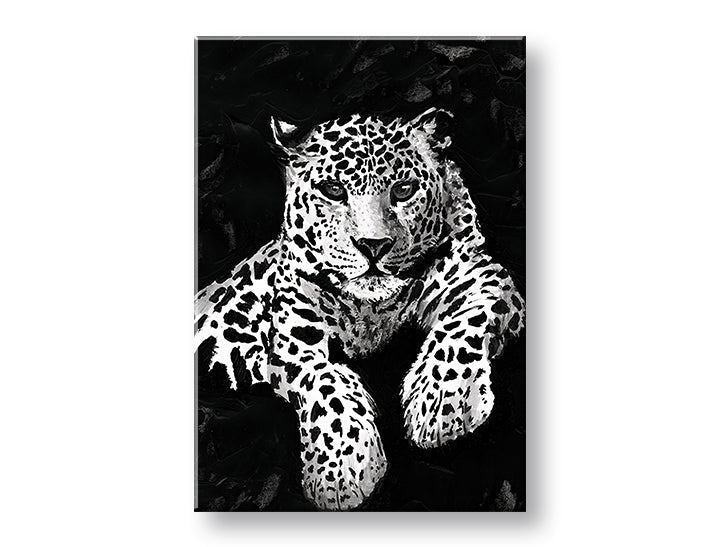 Модерна картина на платно с мотив GEPARD 001 в бяло-черно нюанси, интензивна атмосфера, природа и сила и мощ, подходяща за офис | Картина на платно GEPARD 001 – основна