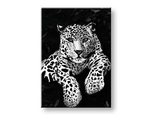 Модерна картина на платно с мотив GEPARD 001 в бяло-черно нюанси, интензивна атмосфера, природа и сила и мощ, подходяща за офис | Картина на платно GEPARD 001 – основна