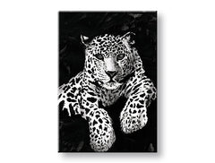 Модерна картина на платно с мотив GEPARD 001 в бяло-черно нюанси, интензивна атмосфера, природа и сила и мощ, подходяща за офис | Картина на платно GEPARD 001 – основна