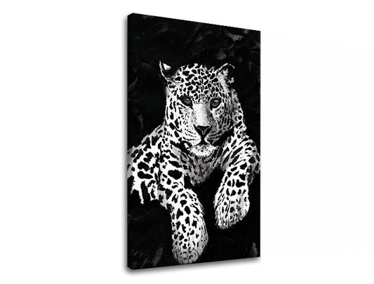 Модерна картина на платно с мотив GEPARD 001 в бяло-черно нюанси, интензивна атмосфера, природа и сила и мощ, подходяща за офис | Картина на платно GEPARD 001 – продукт
