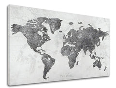 Индустриална картина с мотив MAPA SVETA, карта, природа в бяло-сиво нюанси | Картина на платно MAPA SVETA – преглед