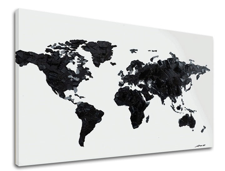 Модерна картина с мотив MAPA SVETA, природа в бяло-черно нюанси | Картина на платно MAPA SVETA, минимализъм – преглед