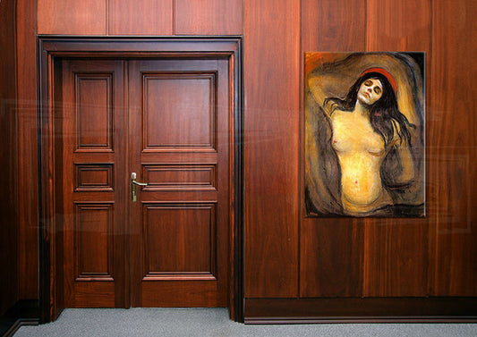 Картина на платно MADONNA - Edvard Munch - картина на платно окачена в интериор на модерен хол, елегантна стенна декорация, качествен печат върху платно