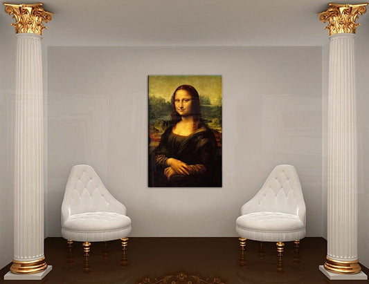 Поп арт картина с мотив MONA LISA – Leonardo Da Vinci, пейзаж, градски мотив в бяло-златно нюанси | Картина на платно MONA LISA – Leonardo Da Vinci – преглед