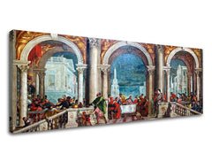 Поп арт картина на платно с мотив Paolo Veronese - Kristus v Leviho dome в бежово-синьо нюанси, празнична атмосфера, празнуване, подходяща за хол – продукт