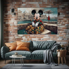 Класическа картина на платно с мотив Bohatý Mickey Mouse, детски мотив, природа в синьо-зелено нюанси, подходяща за хол | Картина на платно - Bohatý Mickey Mouse – продукт, изглед 2