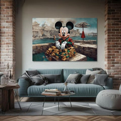 Класическа картина на платно с мотив Bohatý Mickey Mouse, детски мотив, природа в синьо-зелено нюанси, подходяща за хол | Картина на платно - Bohatý Mickey Mouse – продукт