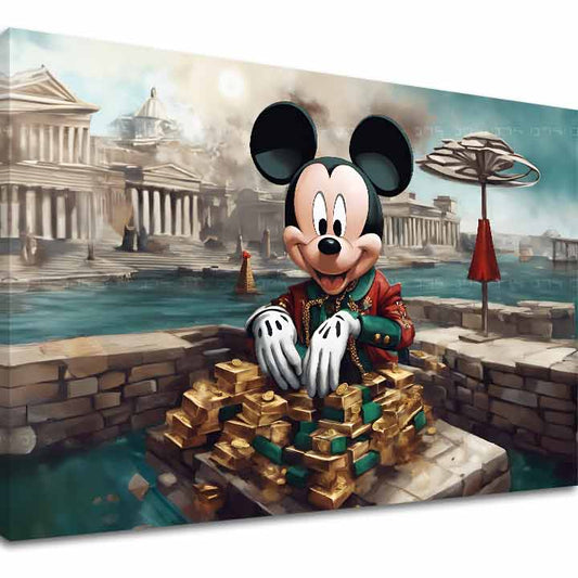 Класическа картина на платно с мотив Bohatý Mickey Mouse, детски мотив, природа в синьо-зелено нюанси, подходяща за хол | Картина на платно - Bohatý Mickey Mouse – основна