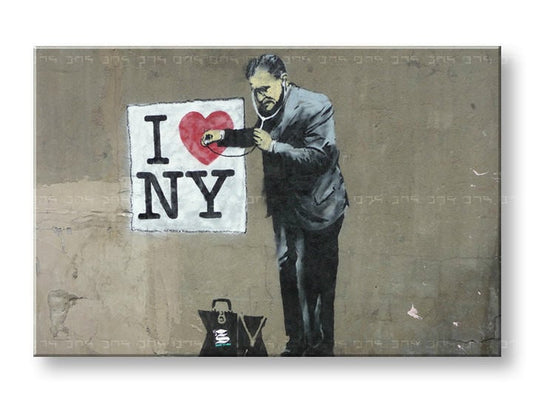 Модерна картина на платно с мотив Street ART – Banksy, мъж в костюм в сиво-червено нюанси | Картина на платно Street ART – Banksy – основна