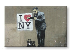 Модерна картина на платно с мотив Street ART – Banksy, мъж в костюм в сиво-червено нюанси | Картина на платно Street ART – Banksy – основна
