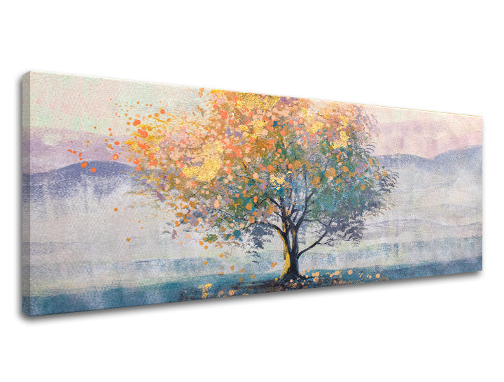 В бохо стил картина на платно с мотив STROM, небе, природа в синьо-оранжево нюанси, спокойна атмосфера, природа и самота, подходяща за кухня – продукт