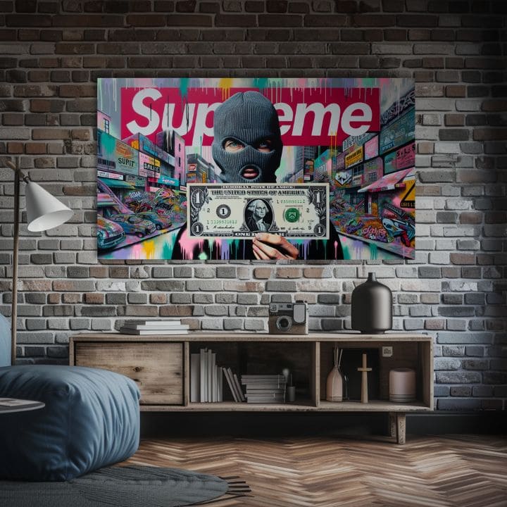 Индустриална картина на платно с мотив Style of Street, графити в синьо-розово нюанси, енергична атмосфера | Картина на платно - Style of Street – продукт