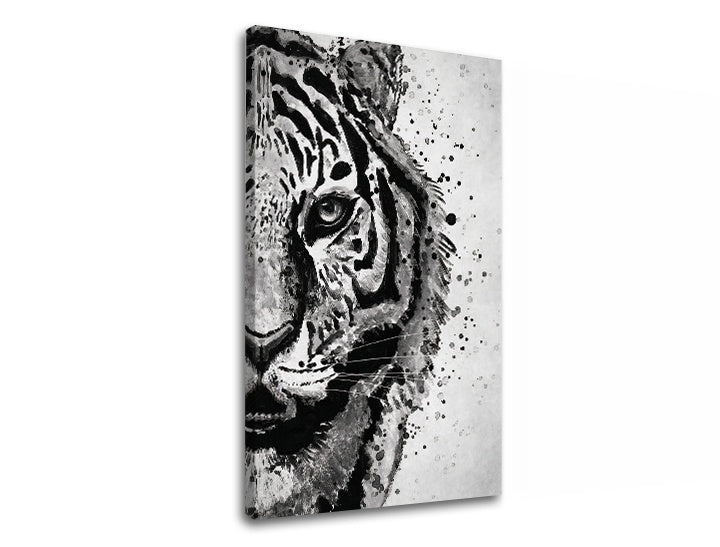 Модерна картина с мотив TIGER 001, тигър, пейзаж в бяло-сиво нюанси | Картина на платно TIGER 001, природа и сила – преглед