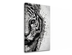 Модерна картина с мотив TIGER 001, тигър, пейзаж в бяло-сиво нюанси | Картина на платно TIGER 001, природа и сила – преглед