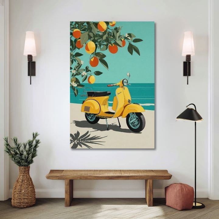 Картина на платно Vespa v Taliansku - Retro Ulička - изобр��жение 2