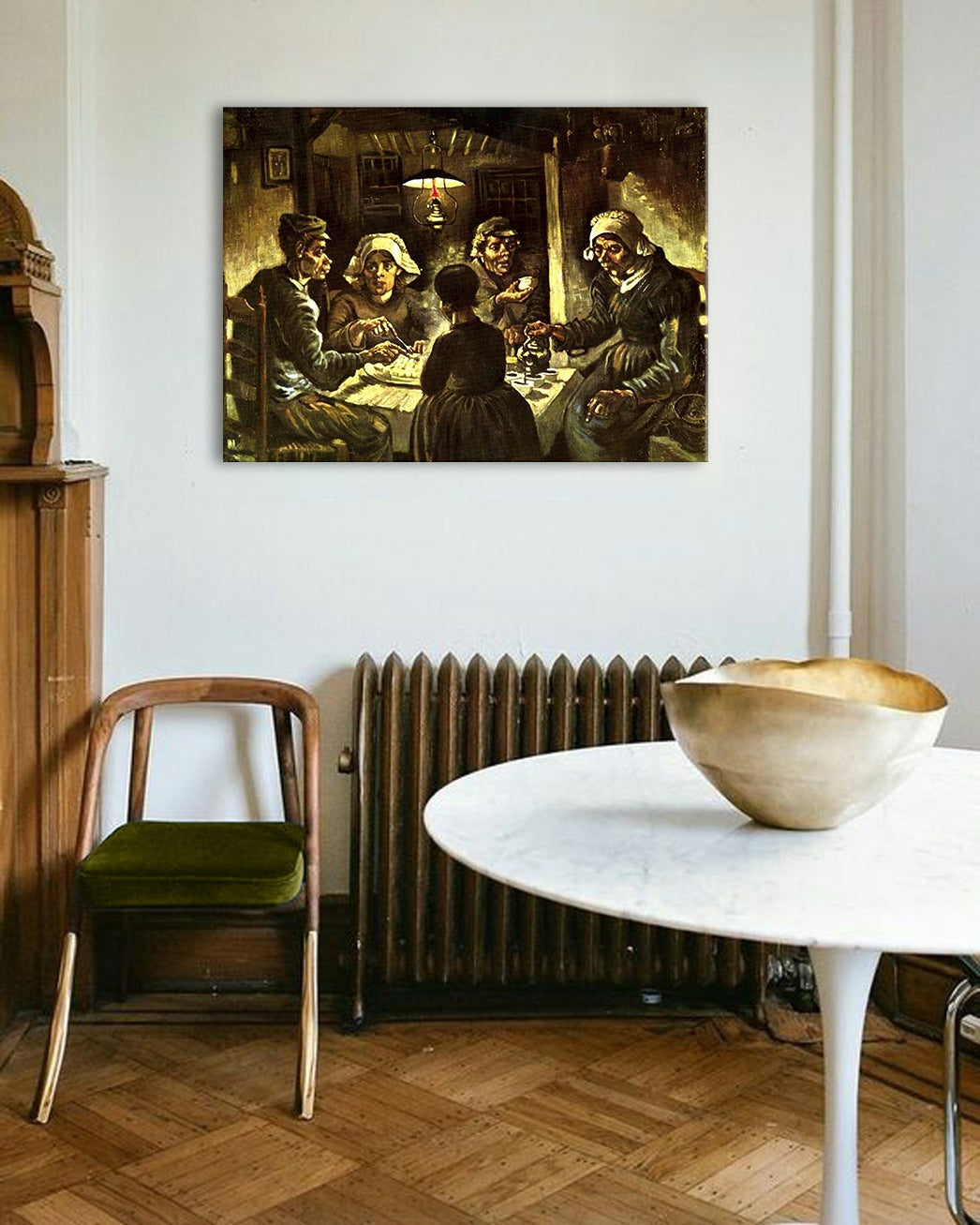 Винтидж картина с мотив Vincent van Gogh - Jedáci zemiakov, карта, природа в бежово-кафяво нюанси | Картина на платно Vincent van Gogh - Jedáci zemiakov – преглед