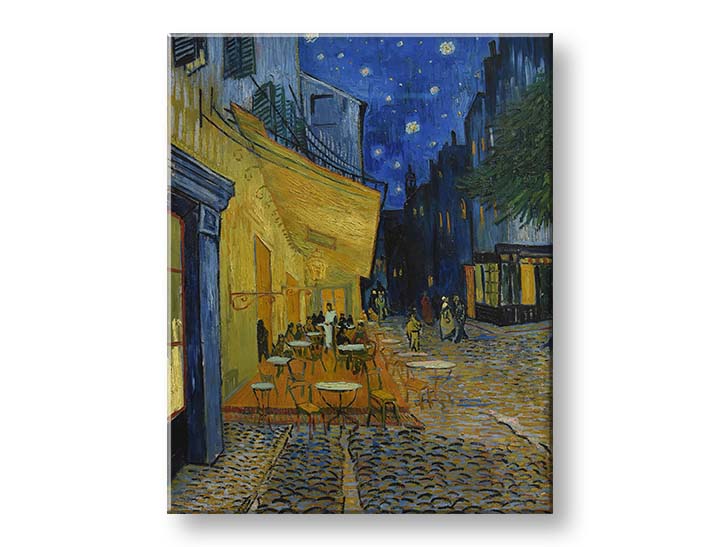 Винтидж картина на платно с мотив Vincent van Gogh - Café Terrace at Night в синьо-черно нюанси, спокойна атмосфера, градски живот и самота – продукт, изглед 2