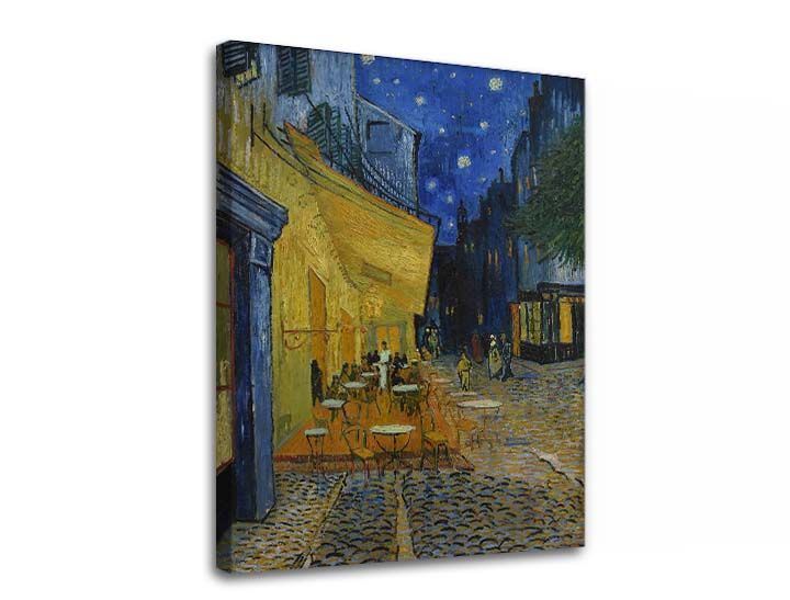 Винтидж картина на платно с мотив Vincent van Gogh - Café Terrace at Night в синьо-черно нюанси, спокойна атмосфера, градски живот и самота – продукт