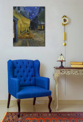 Винтидж картина на платно с мотив Vincent van Gogh - Café Terrace at Night в синьо-черно нюанси, спокойна атмосфера, градски живот и самота – основна