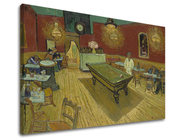 Винтидж картина на платно с мотив Vincent van Gogh - Nočná kaviareň, часовник, карта, природа в кафяво-зелено нюанси, подходяща за кухня | Картина на платно Vincent van Gogh - Nočná kaviareň – продукт