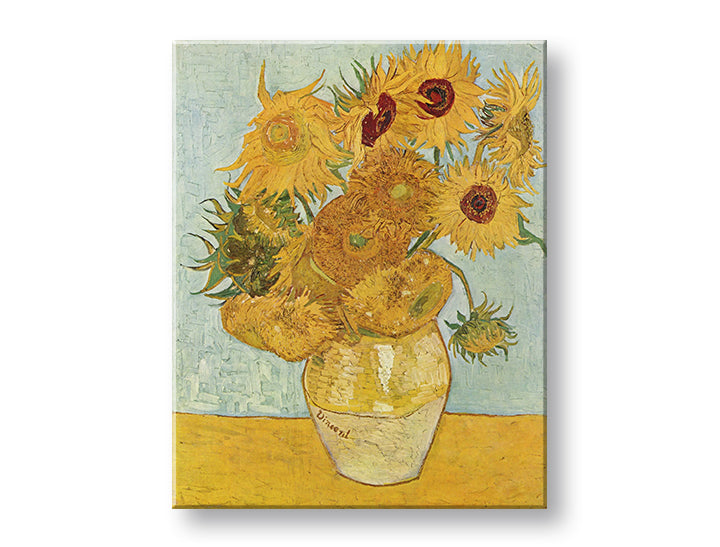Винтидж картина на платно с мотив Vincent van Gogh - Váza s dvanástimi slnečnicami, ваза, цветя в синьо-жълто нюанси, жизнена атмосфера, подходяща за хол – продукт, изглед 2