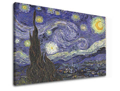 Винтидж картина на платно с мотив Vincent van Gogh - Hviezdna noc, нощно небе, звезди, карта, природа в бяло-синьо нюанси, подходяща за работен кабинет – продукт