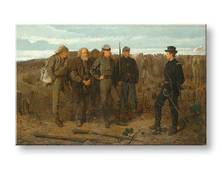 Винтидж картина на платно с мотив Winslow Homer - Затворници z frontu, коне, пейзаж, карта, природа в бежово-синьо нюанси, празнична атмосфера – продукт, изглед 2
