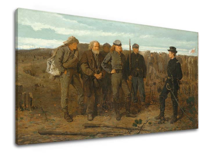 Винтидж картина на платно с мотив Winslow Homer - Затворници z frontu, коне, пейзаж, карта, природа в бежово-синьо нюанси, празнична атмосфера – продукт